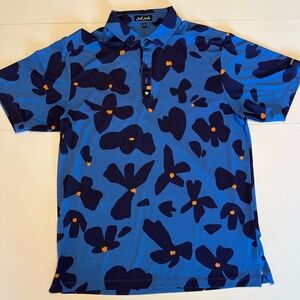 L Bad Birdie Blue Dreams Flower Polo Shirt